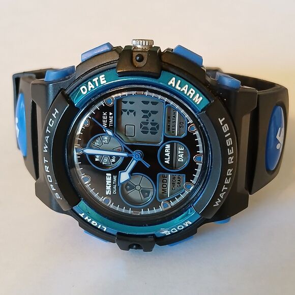 SKMEI 1163 Dual Time Alarm Chrono Analog Digital Men Blue Black Sport Watch READ - Picture 1 of 16